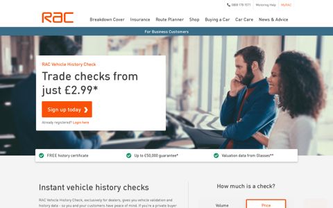 RAC Vehicle History Check for Trade