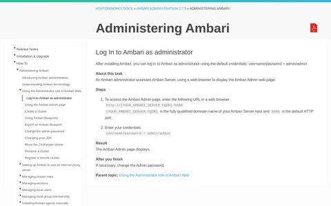 Log In to Ambari as administrator - Cloudera documentation