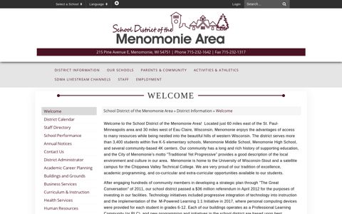 Welcome - School District of the Menomonie Area