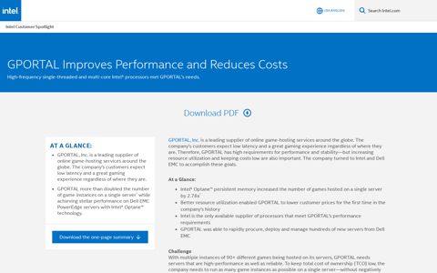 GPORTAL Improves Performance and Reduces Costs - Intel