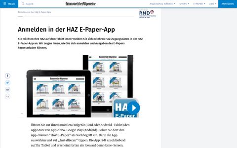 - Anmelden in der HAZ E-Paper-App – HAZ – Hannoversche ...