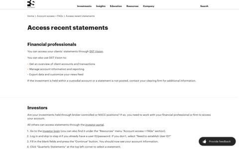 Access recent statements - FS Investments