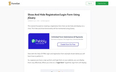 Show And Hide Registration/Login Form Using jQuery | FormGet