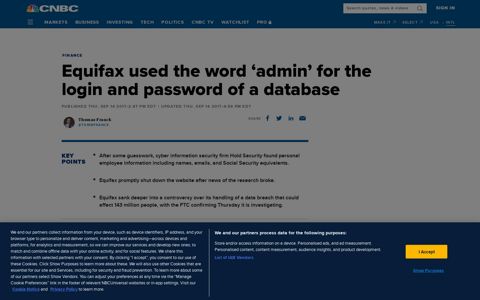Equifax used 'admin' for the login and password of a non-US ...
