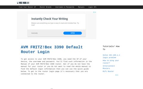 AVM FRITZ!Box 3390 - Default login IP, default username ...