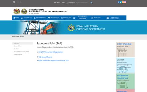 Tax Access Point (TAP) - Jabatan Kastam Diraja Malaysia