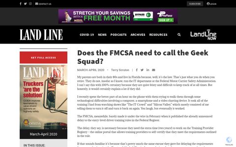 Does the FMCSA need to call the Geek Squad? - Land Line