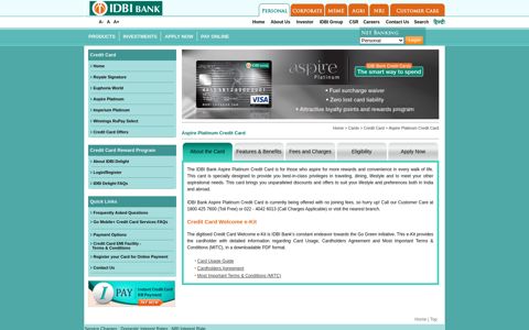 Aspire Platinum Credit Card - IDBI Bank