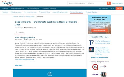 Legacy Health - Remote Work From Home & Flexible Jobs ...