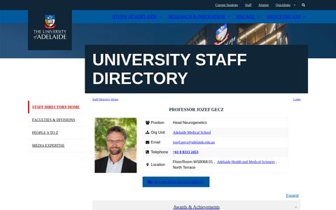 Professor Jozef Gecz | Staff Directory - University of Adelaide