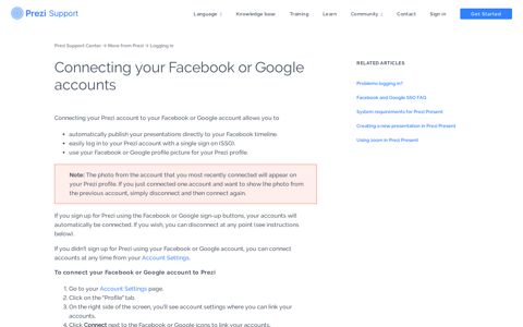 Connecting your Facebook or Google accounts - Prezi support