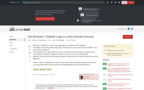 Set Windows 7 Default Login to a Non Domain ... - Server Fault