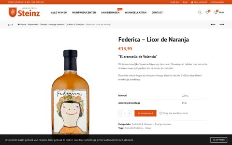 Federica - Licor de Naranja - Wijnkoperij Steinz