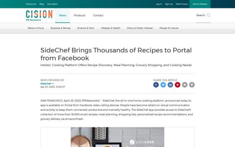 SideChef Brings Thousands of Recipes to Portal from Facebook