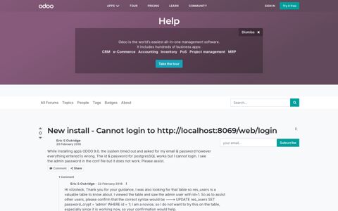 New install - Cannot login to http://localhost:8069/web/login ...