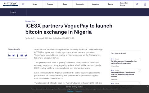 ICE3X partners VoguePay to launch bitcoin exchange in Nigeria