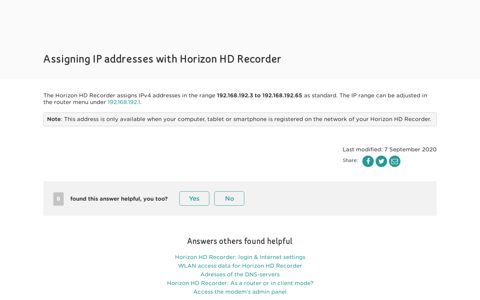 Assigning IP addresses with Horizon HD Recorder | UPC