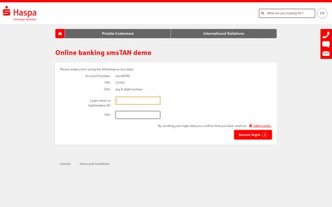 Online banking smsTAN demo - Haspa