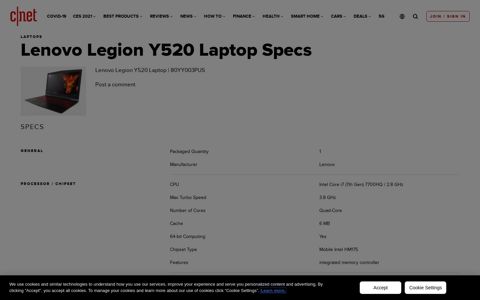 Lenovo Legion Y520 Laptop Specs - CNET