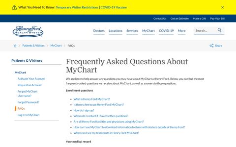 FAQ | MyChart | Henry Ford Health System - Detroit, MI