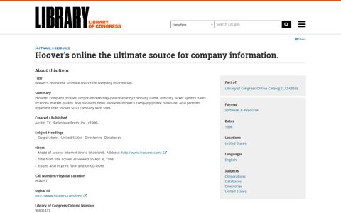 Hoover's online the ultimate source for company information ...