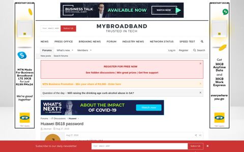 Huawei B618 password | MyBroadband Forum