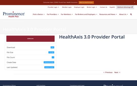 HealthAxis 3.0 Provider Portal | Prominence Health Plan