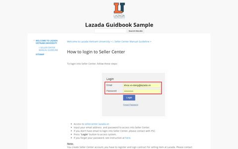 How to login to Seller Center - Lazada Guidbook Sample