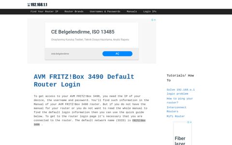AVM FRITZ!Box 3490 - Default login IP, default username ...