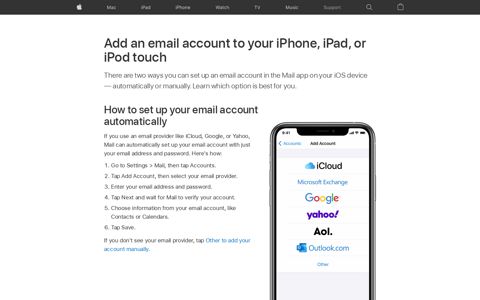 Add an email account to your iPhone, iPad, or iPod touch ...