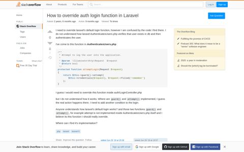 How to override auth login function in Laravel - Stack Overflow