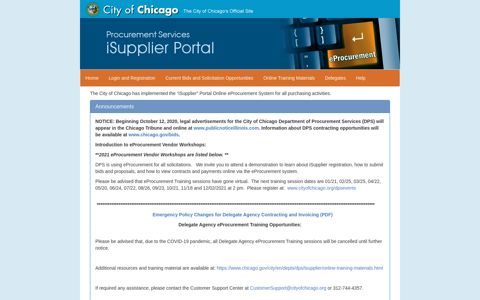 iSupplier Home Page - City of Chicago