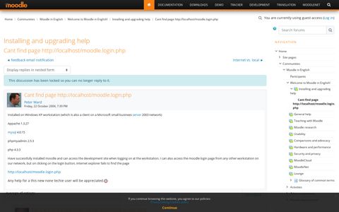 Cant find page http://localhost/moodle ... - Moodle in English