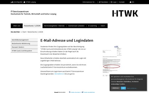 HTWK Leipzig ITSZ - IT-Servicezentrum Nutzerkonto / LOGIN