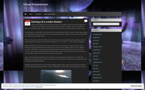 Earning L$ in Linden Realms | Virtual Transmission