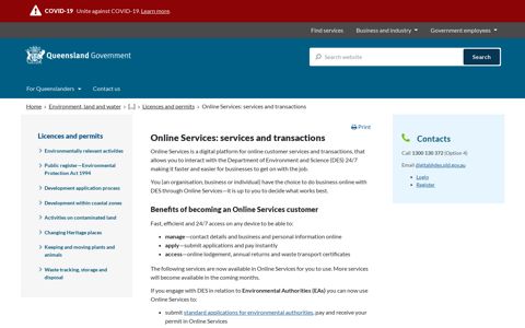 Online Services: services and transactions | Environment, land ...