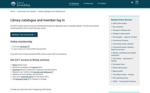 Library catalogue and member log in – City of Joondalup