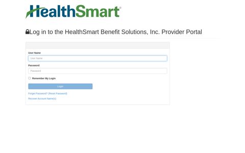 Log in to the HealthSmart Benefit Solutions, Inc. Provider Portal