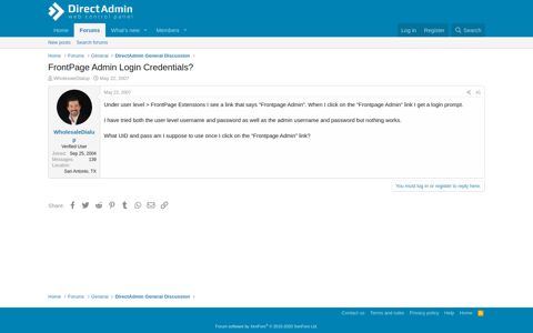 FrontPage Admin Login Credentials? | DirectAdmin Forums