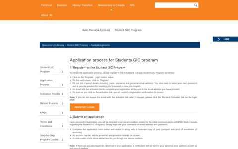 Application process Student GIC Program - ICICI bank Canada