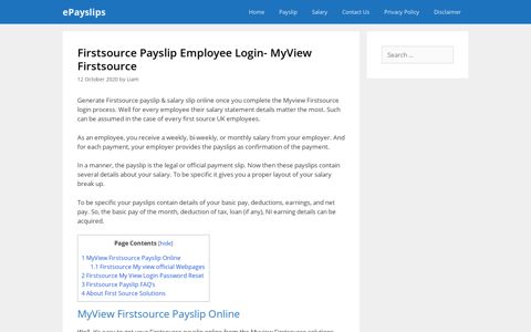 Firstsource Payslip Employee Login- MyView Firstsource