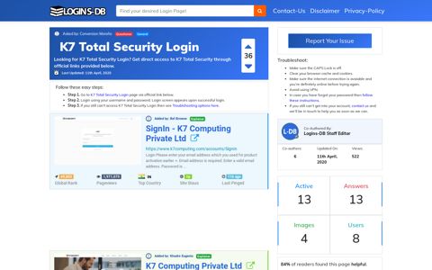 K7 Total Security Login - Logins-DB