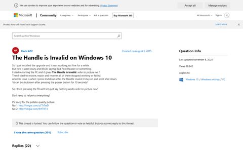 The Handle is Invalid on Windows 10 - Microsoft Community