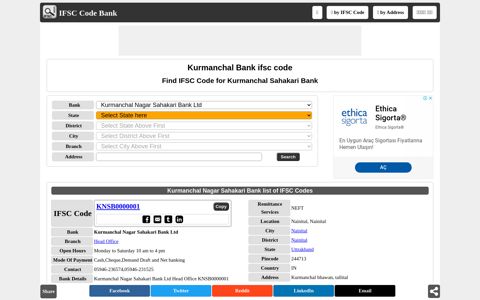 Kurmanchal bank ifsc code