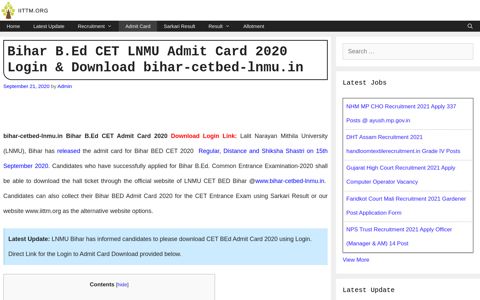 Bihar B.Ed CET LNMU Admit Card 2020 Login & Download ...