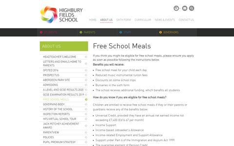 Free School Meals - Highbury Fields School