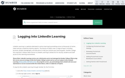 Logging into LinkedIn Learning - Humber College