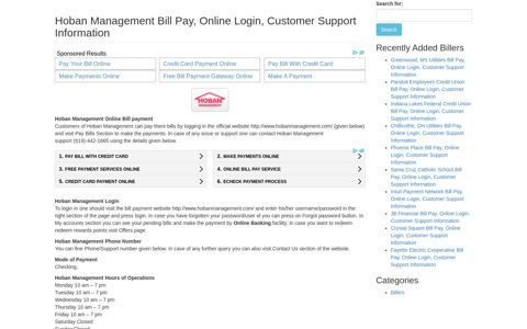 Hoban Management Bill Pay, Online Login, Customer Support ...