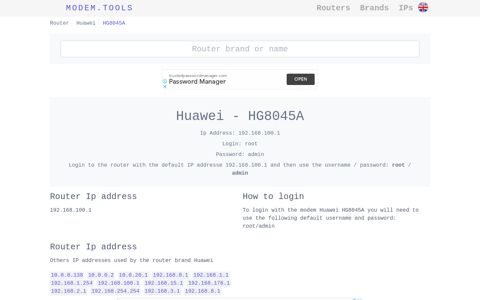 Huawei HG8045A Default Router Login and Password