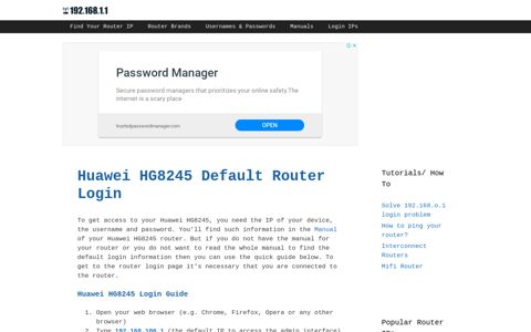 Huawei HG8245 Default Router Login - 192.168.1.1